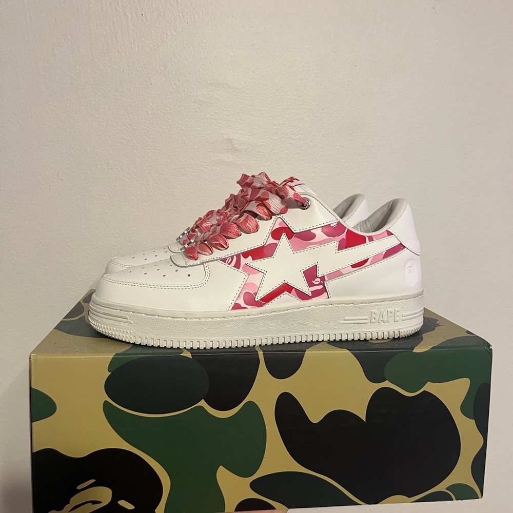 Bape Kids White and Pink Camo Sneakers